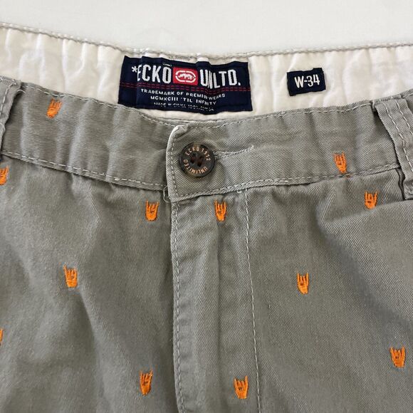 Vintage Ecko Unltd Shorts Mens 34 Chino Flat Front Embroidered Skater Streetwear - Picture 3 of 12
